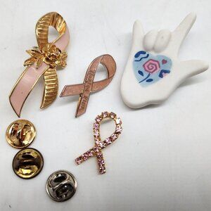 Set Of Awareness Ribbon Pins & Decorative Hand Pin With Floral Details Lot of 4